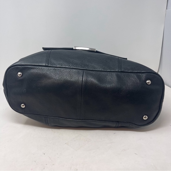 B. Makowsky Black Genuine Leather Top Handle Satchel Purse Handbag - Picture 7 of 11